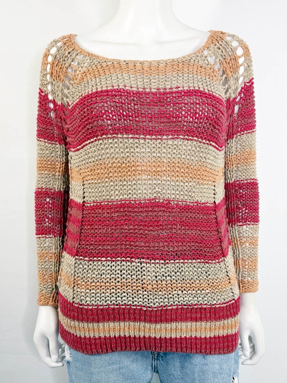 Free People Striped Knit Pullover Sweater Size XS Casual Boho Long Sleeve
